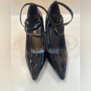 Ririxxing Black Vegan Patent Mary Jane Stilettos Pointed Toe Dble Strap Size 38